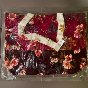 NWT Ann Taylor Loft Floral Tote Bag Canvas Cotton Patchwork Beach Bag Pink